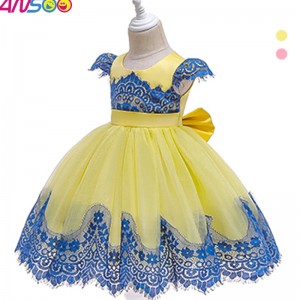 ANSOO New Children's Clash Color INS Dress Sequins Lace Princess Dress With Big Bow For 3-10 Years Girl