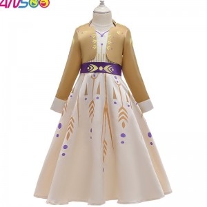 ANSSO Cosplay Party Dress Up Princess Elsa Anna Fashion Yellow Dress Costume Halloween Fairy Princess Kids Fancy Dress Costumes