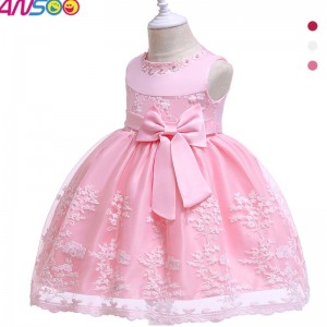 ANSOO Summer Flower Kids Fluffy Pink Dress For Girls 4Colors Baby Girl Party Tutu Red Dress Wedding Princess For Kids