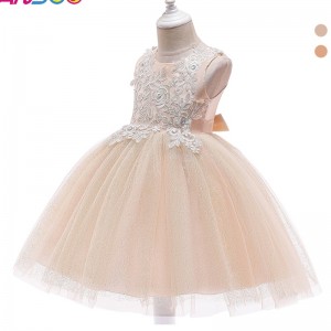 ANSSO Factory Direct Sale Kids Clothing Daily Tutu Dress with Bow Wholesale Toddler Baby Girls Princess Trailing Orange Dress