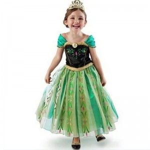 Anna Princess Girls Green Dress Children's Performance Costume With A Full Of Accessories For Grown Party