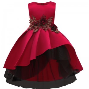 Children's Vest Dress Red Flower Princess Dress Girl Fishtail Dress for Piano Performance