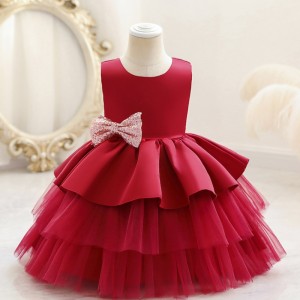 Baby Party Dress Satin Girl One Year Old Baby Birthday Dress Wedding Dress