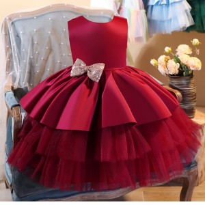 Children's V-neck Dress Cake Princess Dress Christmas Evening Dress For Kids Birthday