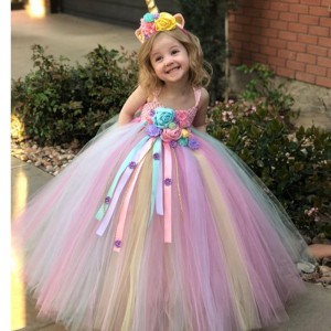 Kids Princess Dress Colorful Candy Mesh Party Dress Unicorn Tutu Skirt for Girls