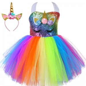 Children's Unicorn Party Dress Rainbow Princess Dress Sequin Tutu Skirt