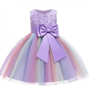 Sleeveless Bow Apparel Flower Girl Floral Dress Rainbow Tutu Party Dress Pageant Gown