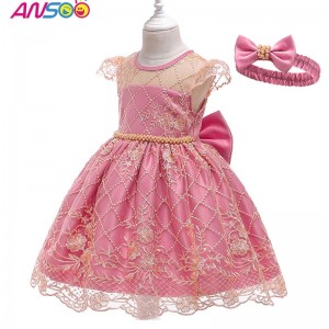 ANSOO Pretty Princess Girls Flower Wedding Dress Host Noble Performance Birthday Party Dresses With Big Bow