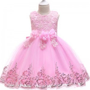 Custom Embroidery Pink Ball Gown Flower Princess 4-8Years Baby Girls Dress Designs Party