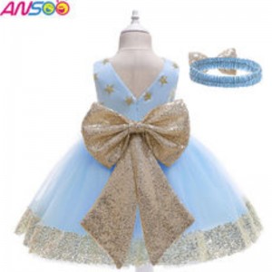 ANSOO Fancy Kids Dress New Arrival Lace Flower Girl Star Patterns Lovely Baby Kids First Birthday Dress For 1-13 Years Girls