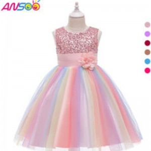 ANSOO Amazon Luxury Sleeveless Beautiful Princess Kids Ball Gown Children's Clothing Purple Flower Girl Dresses Ruffle Skirt