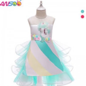 ANSOO Hot Selling Unicorn Rainbow Baby Girl Birthday Dresses Cotton Girl Princess Party Dresses For 1-6 Year Girls Tutu Dress