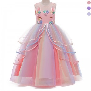 ANSOO Private Custom French Style Luxury Children Long Unicorn Tulle Princess Wedding Party Unicorn Dress For Girls