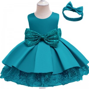 Baby Girl Sequin Bow Tie Princess Dress Infant Girl Holiday Dance Performance Dress With Hair Band