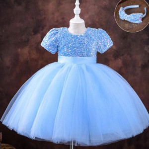 5-9 Year Girls Princess Dress Sequin Lace Tulle Wedding Party Tutu Fluffy Gown For Children Kids