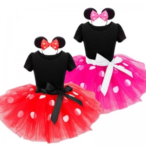 Girls Cosplay Cartoon Costume Kids Summer Short Sleeve Polka Dot Princess Dress Up Children Birthday Party Clothing