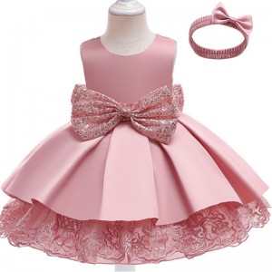 In-stock 5 Colors Available Baby Girls Birthday Party V Back Sequins Bow Kids Clothing Toddler Baptism Princess Dress