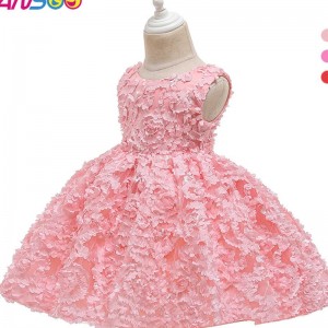 ANSOO 3 Colors Factory Customization Rose First Birthday Dress Kids Baby Girl Flower Princess Bridal Pink Dresses For Kids