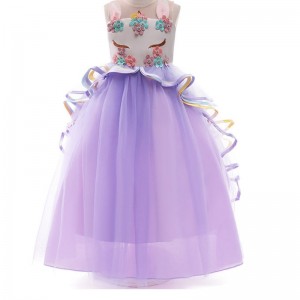 ANSOO Girls Unicorn Dress Applique Party Cosplay Summer Halloween Fancy Weeding Pink Unicorn Dress For 2-13Y Girls