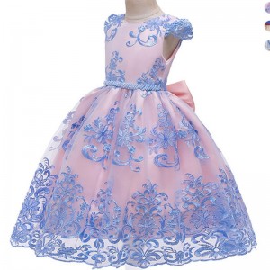 ANSOO 2022 5 Colors New Children's Clothing Wedding Maxi Leak Back Girl Dress Lace Princess Blue Dress