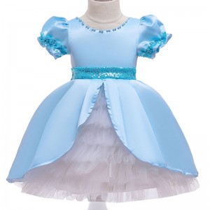 ANSOO Sleeveless Kids Children Girls Puffy Blue Tutu Dress Baby Toddlers Infants Summer Trending Dress Boutique Dress For Girl