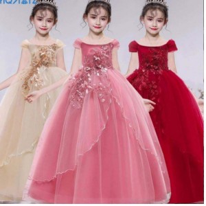 Baige Elegant Kids Long Dress Girls Children Prom Long Frock Baby Girl Wedding Princess Ball Gown