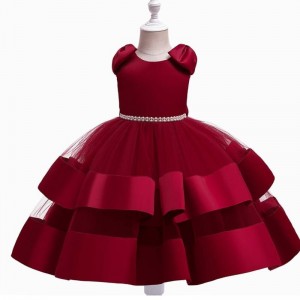 Baige High-end Flower Girl Wedding Party Dress Stain Bow Princess Kids Tutu Dresses