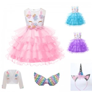 Wholesale 2-12 Years Kids Toddler Flower Girls Tutu Dress Rainbow Princess Birthday Baby Girls Party Unicorn Dres