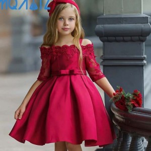 Baige Children Clothes Stock Baby Girl Kids Frock Design Lace Sleeves Baby Girl Birthday Wedding Party Dress