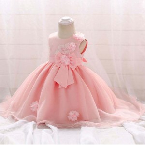 Latest Design Lovely Girl Flower Baby Girl Pink Children Party One Piece Western Kids Wedding Dress