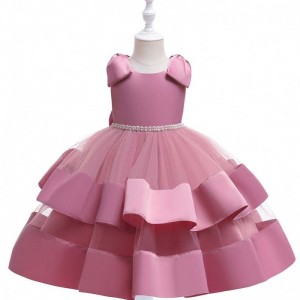 Baige Summer Kids Wedding Dress Boutique Baby Girls Party Wear Dress Designs With Shoulder Bow