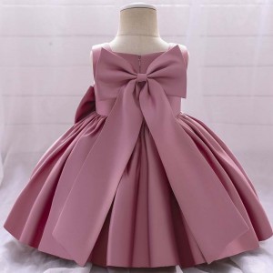 Baige Bowknot Little Girl Princess Dress Western Style Sleeveless One Year old Flower Girl Birthday Party Dress