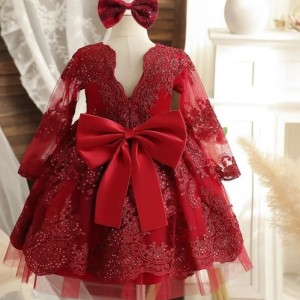 Little Girls Princess Party Dresses Embroidery Flower Elegant Wedding Birthday Evening Gown Toddler Kids Formal Lace Dress