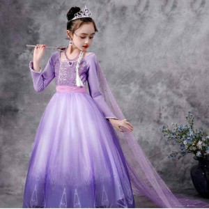 Baige Snow Queen Purple Elsa Dress Christmas Halloween Anna Costume Girls Long Sleeve Embroidered Sequined Dresses