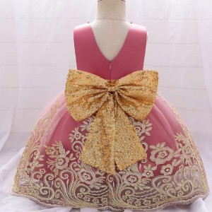 2022 Girls Party Dress Sequined Big Bow Flower Girl Dresses Summer Kids Frock Design