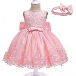 Flower Girl Party Dress Nigeria Popular NewBorn Baby Girl Birthday Party Dress With Headband