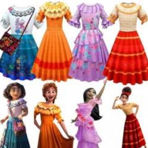 Baige Kids Girls Encanto Mirabel Cosplay Dress With Bag Halloween Carnival Suit Costume