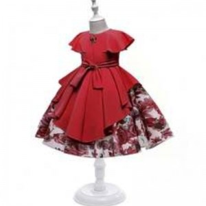 In-stock Baby Beading Satin Girl Dress Kids Frock Design Children Cny Garments