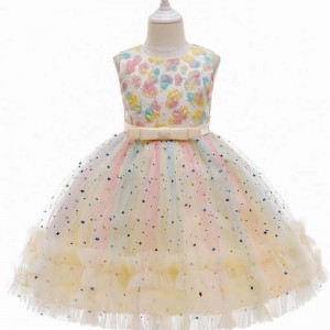 Baige New Arrival Kids Dresses Shiny Layered Princess 3-10 Years Flower Girl Dress For Wedding