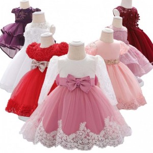 3-24Month Lace Long sleeve Children Clothes First Birthday Cute Flower Party Dress L1940XZ