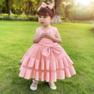 Baige New Children's Bowknot Dresses Baby Stretch Net Princess Lovely Girl Birthday Party Dress