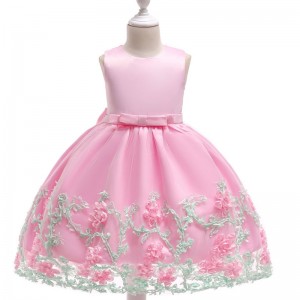 Baige Embroidery Flower Baby Girl Maxi First Communion Dress With Lovely Bow