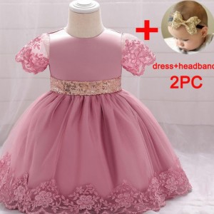 Baige New Baptism Birthday Party Dress Baby Girl Summer Dress With Gold Sequin Belt Bow