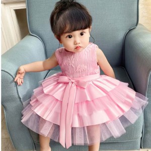 Baige Children Dresses Cake Frock Design For 0-2Y Birthday Party Dress