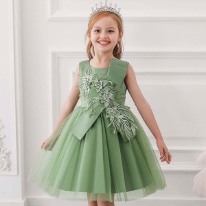 Baige New Evening Party Ball Gown Green Flower Girl Dress Kids Fancy Princess Frock