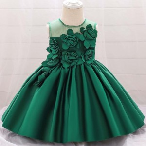 Baige Hot Sale Sleeveless O-neck 0-12Y Children Clothes Flower Girl Party Dress