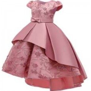 Baige Lasted Design Print Satin Flower Girl Party Dress Summer Short Sleeve Baby Girl Birthday Dresses