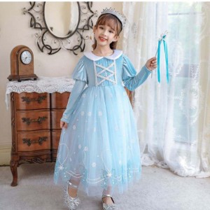 BX1763 New Autumn Long Sleeves Anna Elsa Princess Dress Halloween Cosplay Costume KIDS FLOWER GIRL Dress