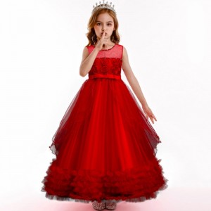 Children's Mid-length Princess Dress Summer Wedding Dress Embroidered Mesh Tutu Skirt