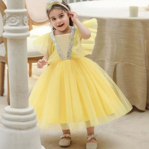 Baige Summer Children Clothes Sequin Baby Toddler Gown Birthday Wedding Party Flower Girls Princess Kids Dresses